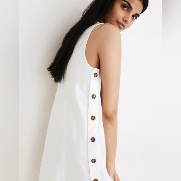 Madewell Linen & Cotton Side Button Midi Dress In Lighthouse White SIZE XS - Picture 4 of 14